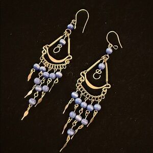 Elegant alpaca silver and Blue cats eye beads Dangle Earrings handmade Peru